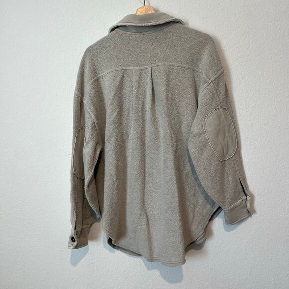 Free People Beige Gray Fleece Oversized Button Down Ruby Jacket Women's Size XS - Picture 4 of 7
